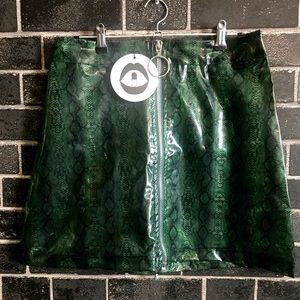 Green Snakeprint Vinyl Mini Skirt